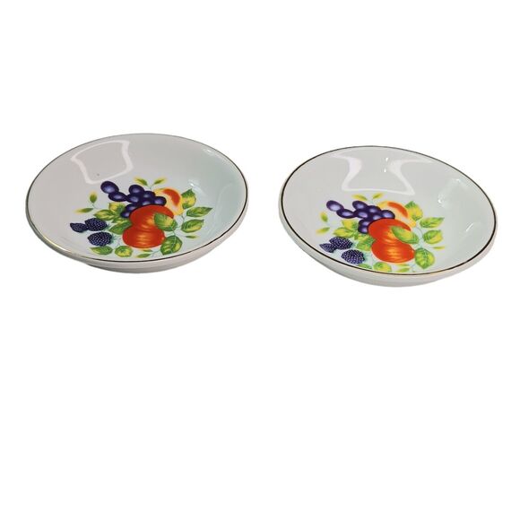 Vintage Jam Jelly Plates Set of Two Fruit Designs Grape Blackberries Peach Pear - Picture 4 of 7
